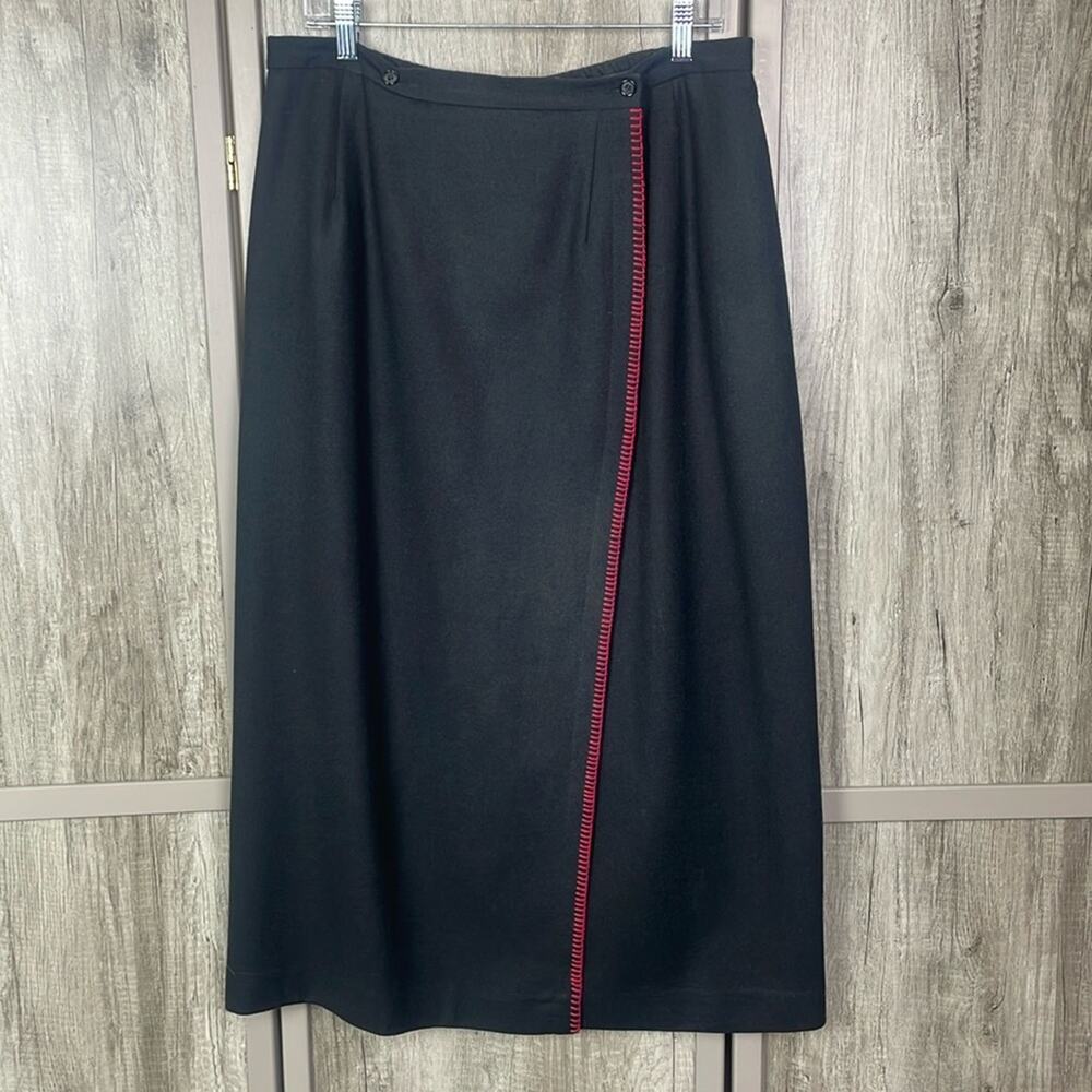 Vintage Requirements 100% wool southwestern red stitch wrap front skirt sz 14